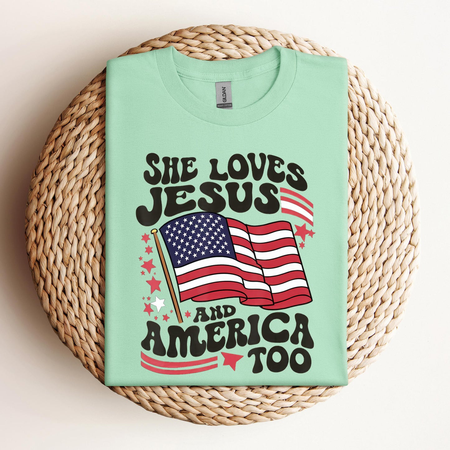 She Loves Jesus And America Too 4th Of July Flag Christian