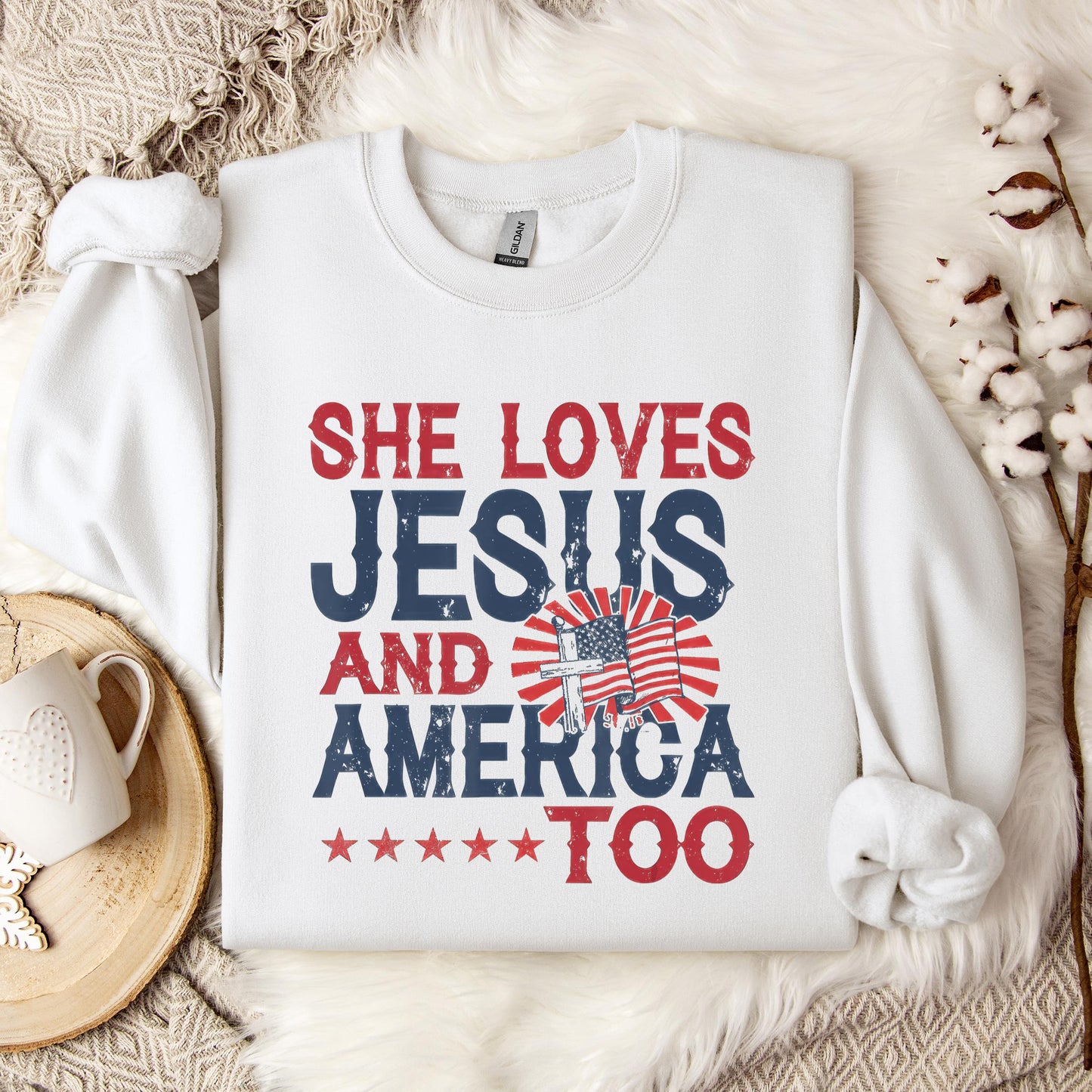 She Loves Jesus And America Too 4th Of July Patriotic Sweatshirt