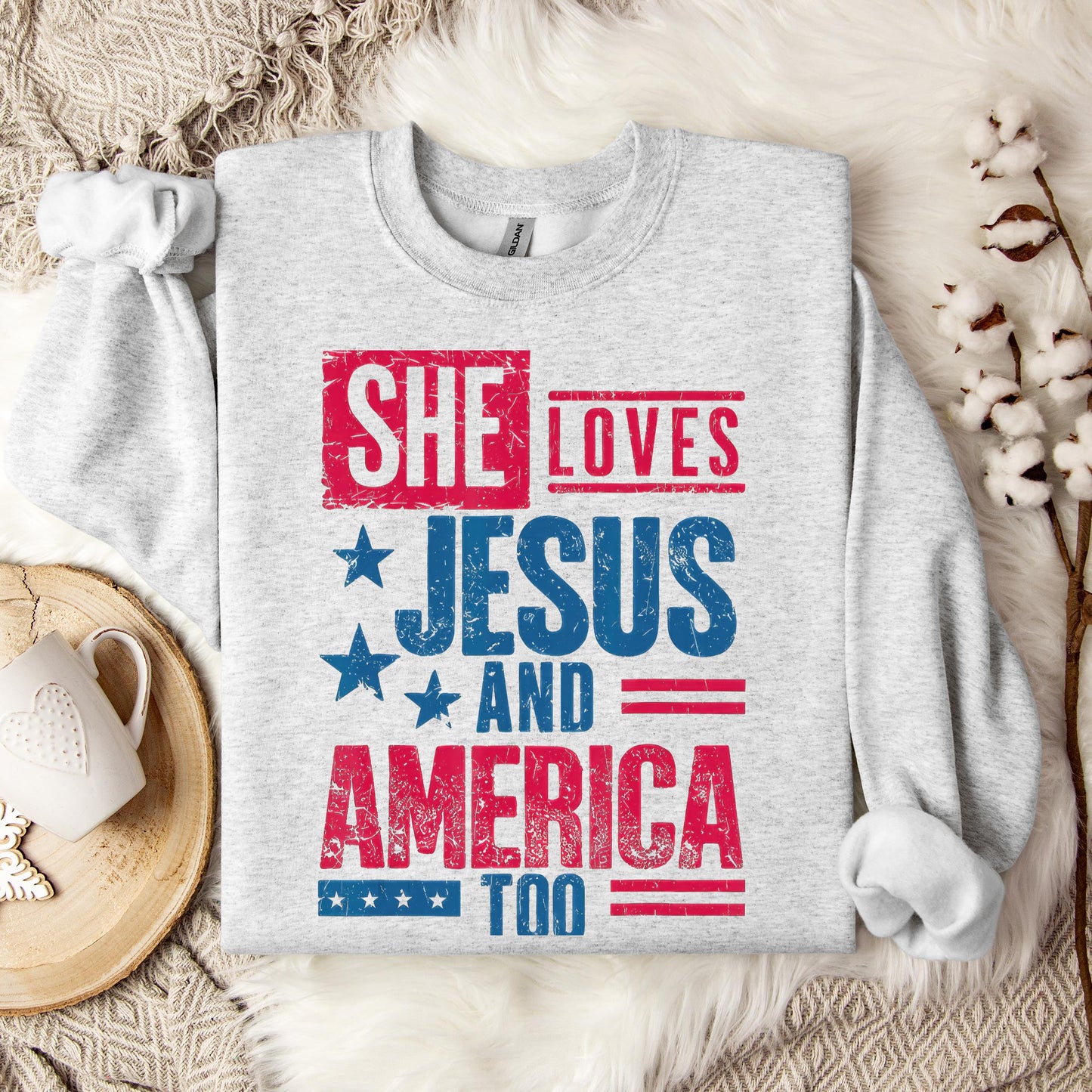 She Loves Jesus And America Too Christian 4th Of July Retro Sweatshirt