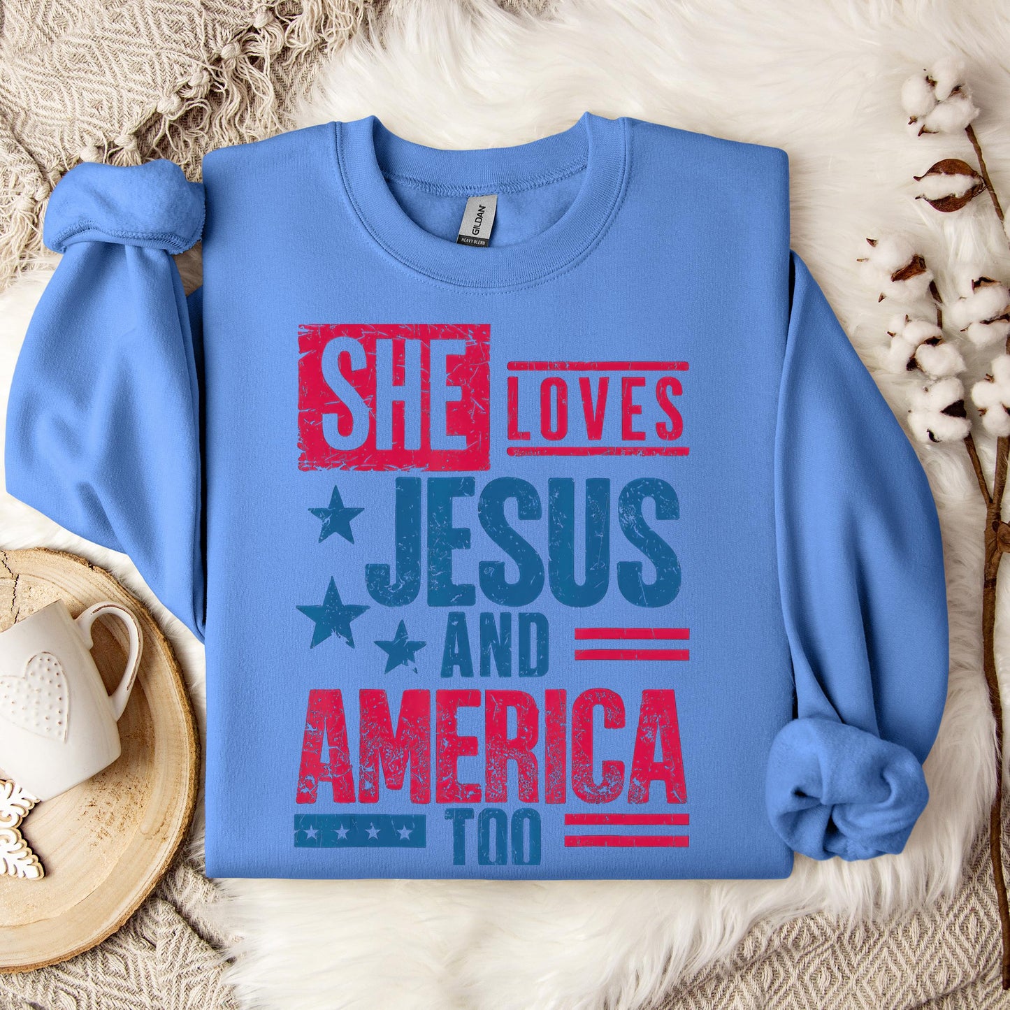 She Loves Jesus And America Too Christian 4th Of July Retro Sweatshirt