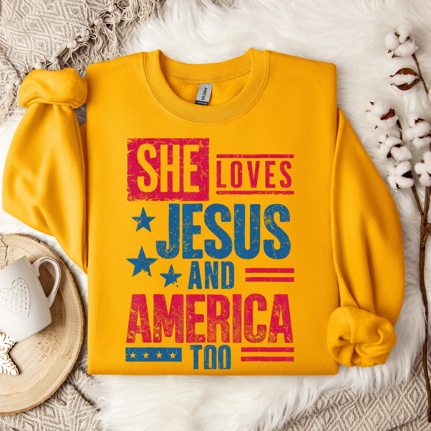 She Loves Jesus And America Too Christian 4th Of July Retro Sweatshirt