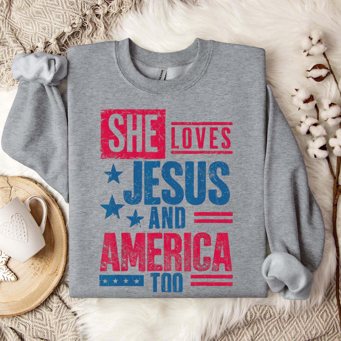 She Loves Jesus And America Too Christian 4th Of July Retro Sweatshirt