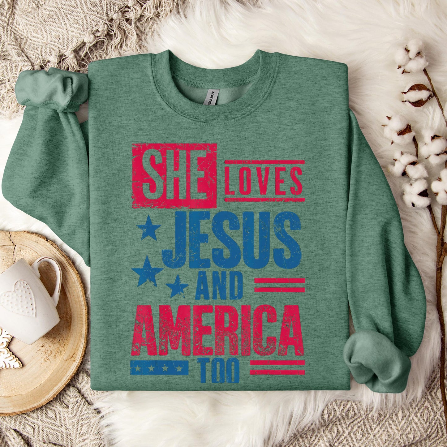 She Loves Jesus And America Too Christian 4th Of July Retro Sweatshirt
