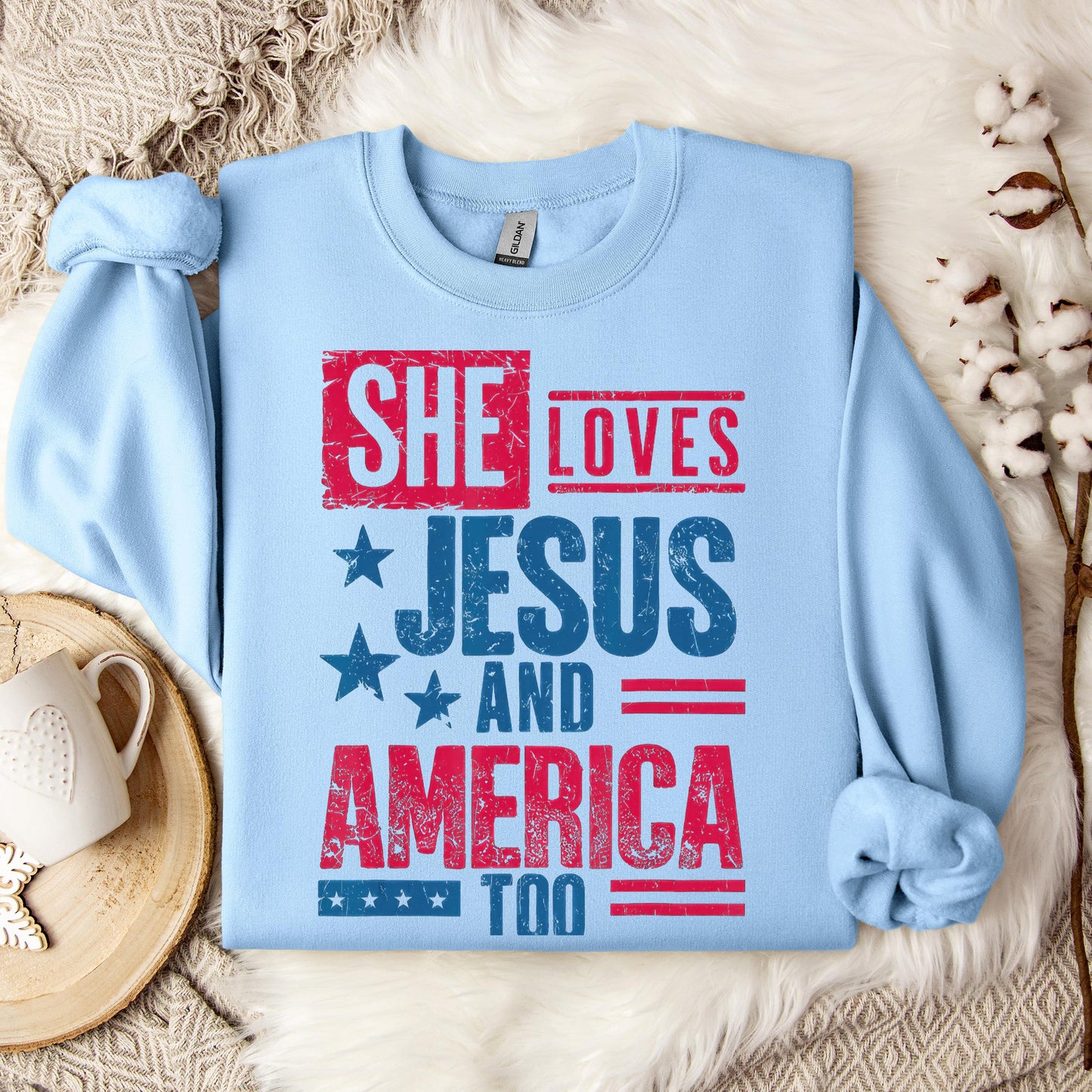 She Loves Jesus And America Too Christian 4th Of July Retro Sweatshirt