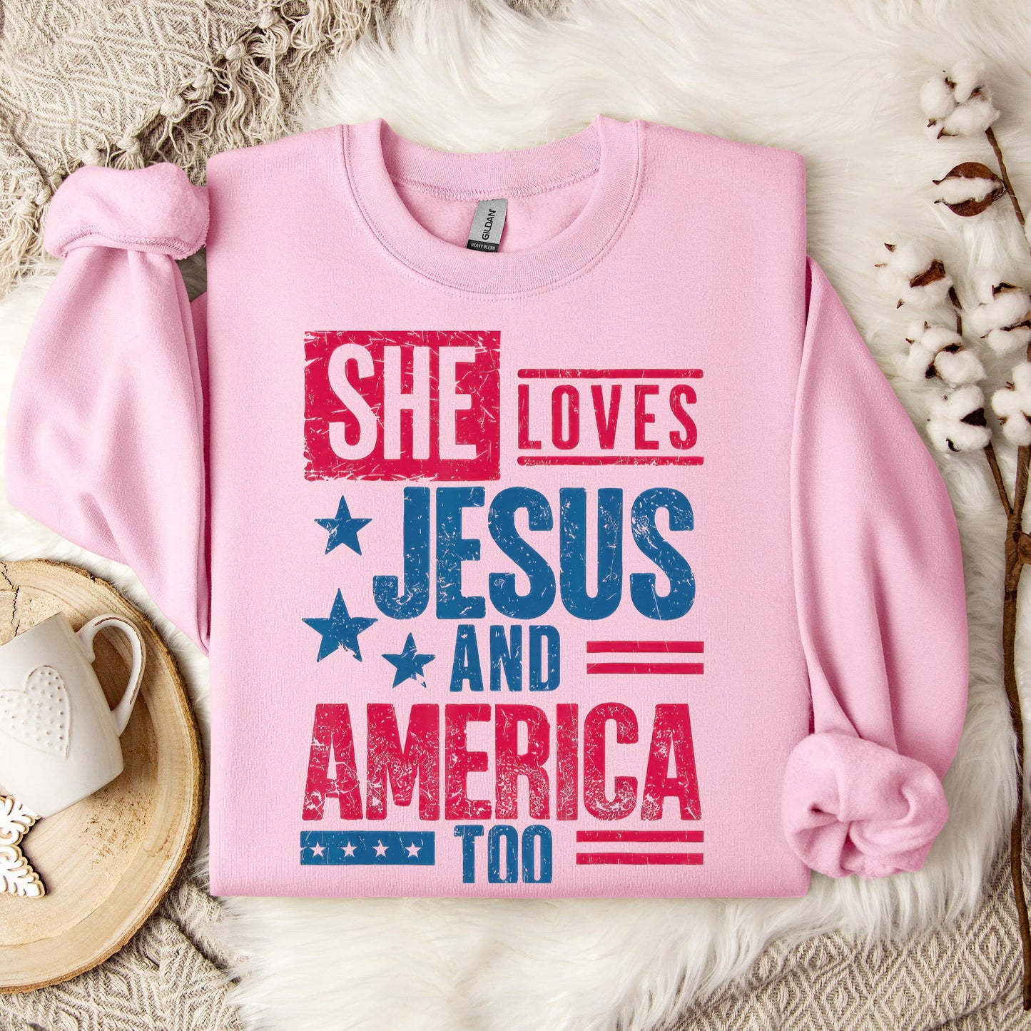 She Loves Jesus And America Too Christian 4th Of July Retro Sweatshirt