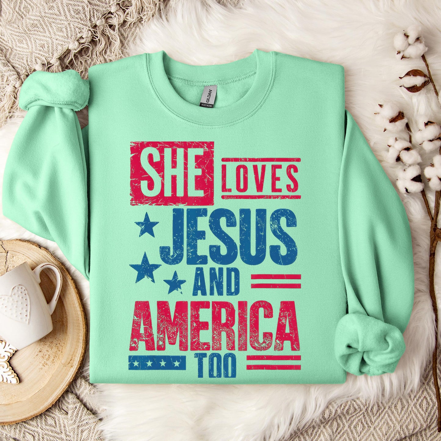 She Loves Jesus And America Too Christian 4th Of July Retro Sweatshirt