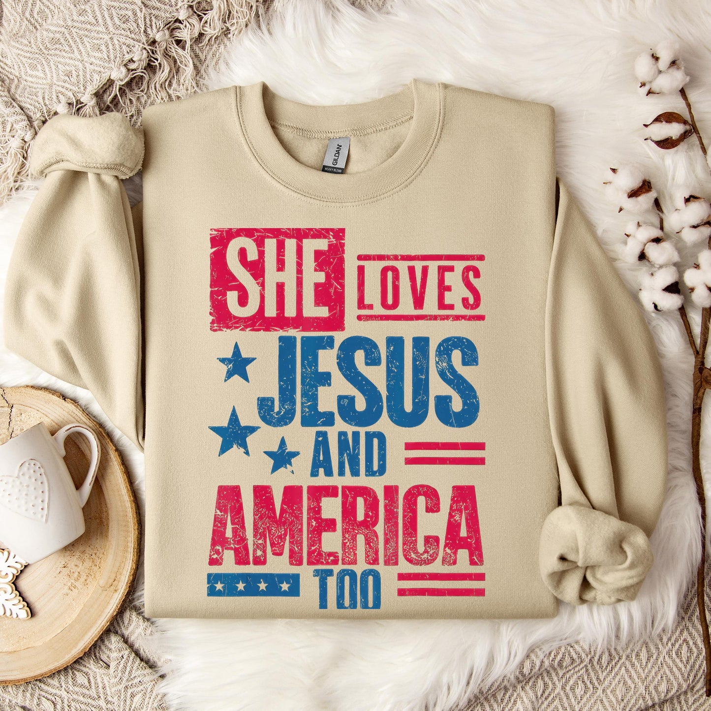 She Loves Jesus And America Too Christian 4th Of July Retro Sweatshirt