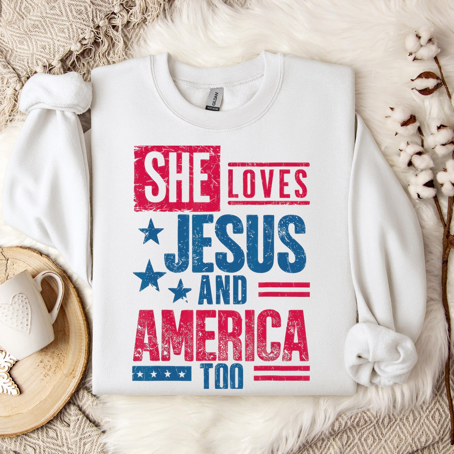 She Loves Jesus And America Too Christian 4th Of July Retro Sweatshirt