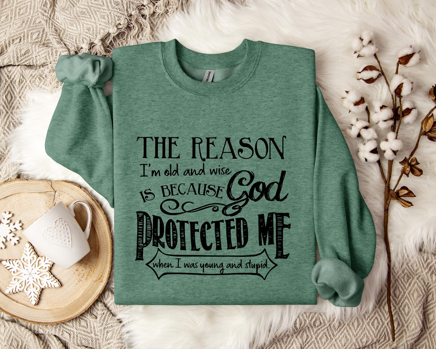 The Reason I'm Old And Wise Is Becasue God Protected Me When I Was Young And Stupid Sweatshirt