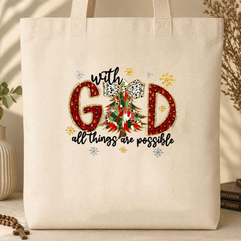 With God All Things Possible Nativity 01 Tote Bag