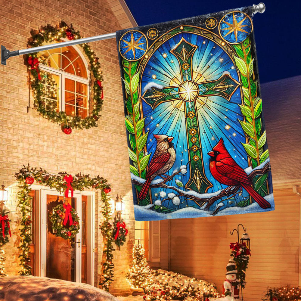 Cardinal Christian Cross Christmas Flag - Faith-Inspired Holiday Gift & Décor - 3-Day Shipping