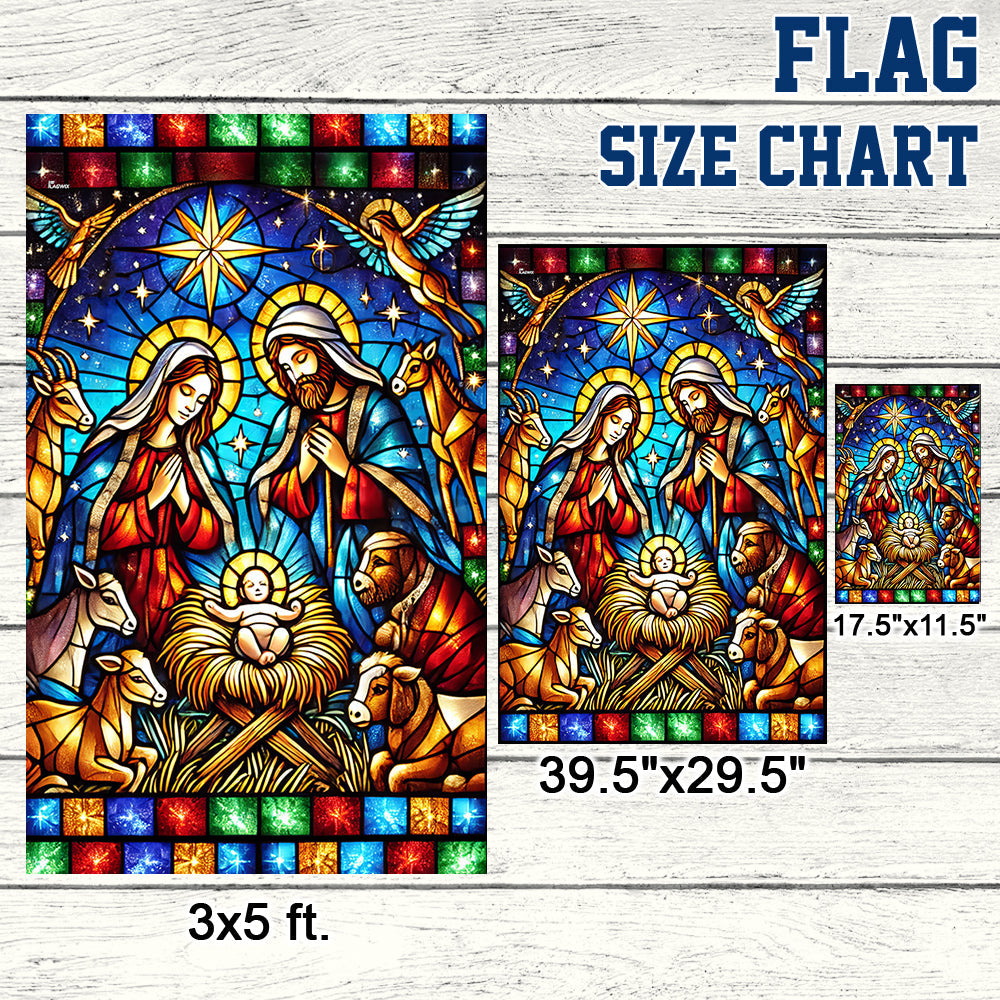 Nativity of Jesus Stained Glass Christmas Flag