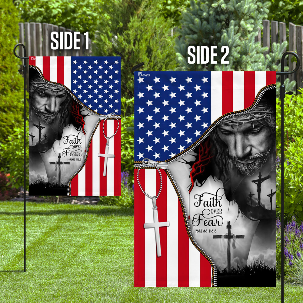 Faith Over Fear. Jesus Under American Flag