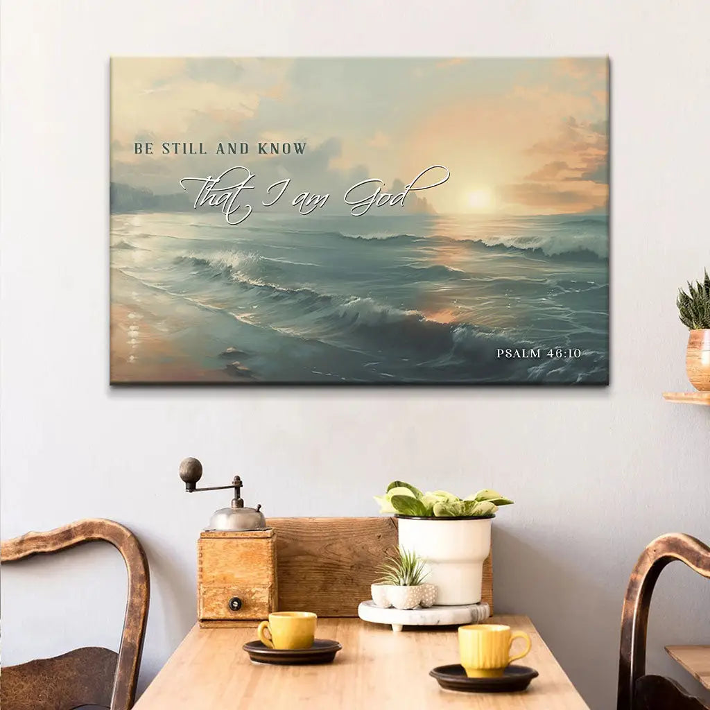 Be Still and Know, Seascape, Psalm 46:10 Wall Art Canvas Print