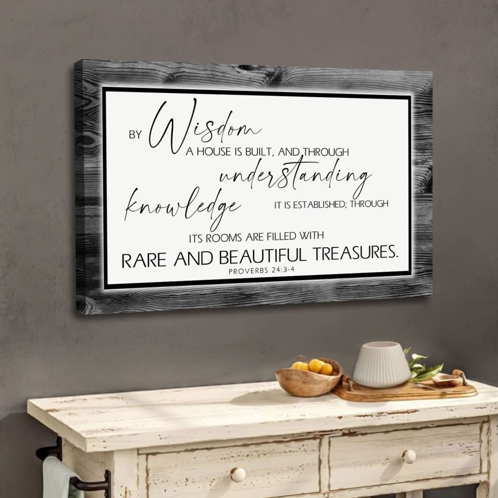 By Wisdom A House Is Built Wall Art Canvas, Bible Verse Wall Art Decor