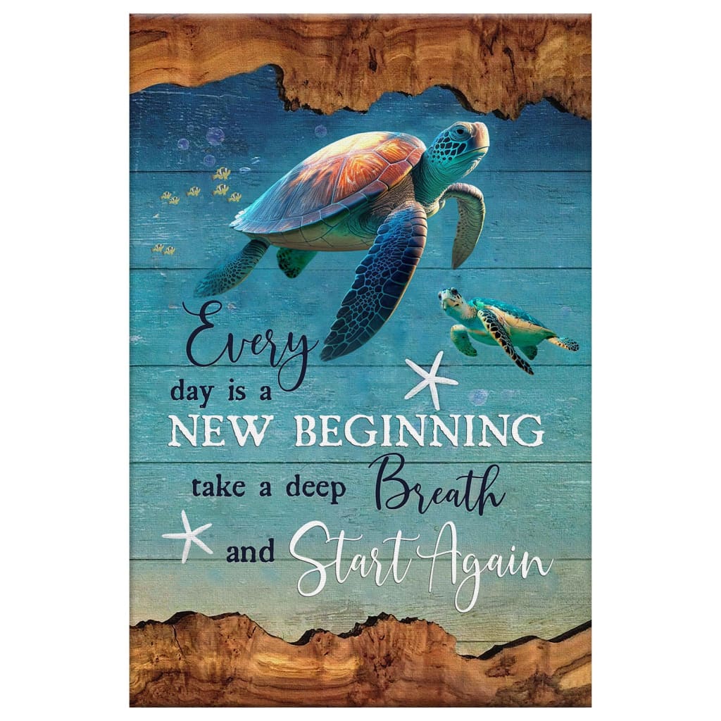 Christian Wall Art: Every Day Is A New Beginning Turtle Beach Canvas Print