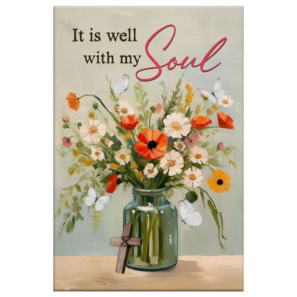 It is Well With My Soul Wall Art, Flowers in Jar, Christian Canvas Print
