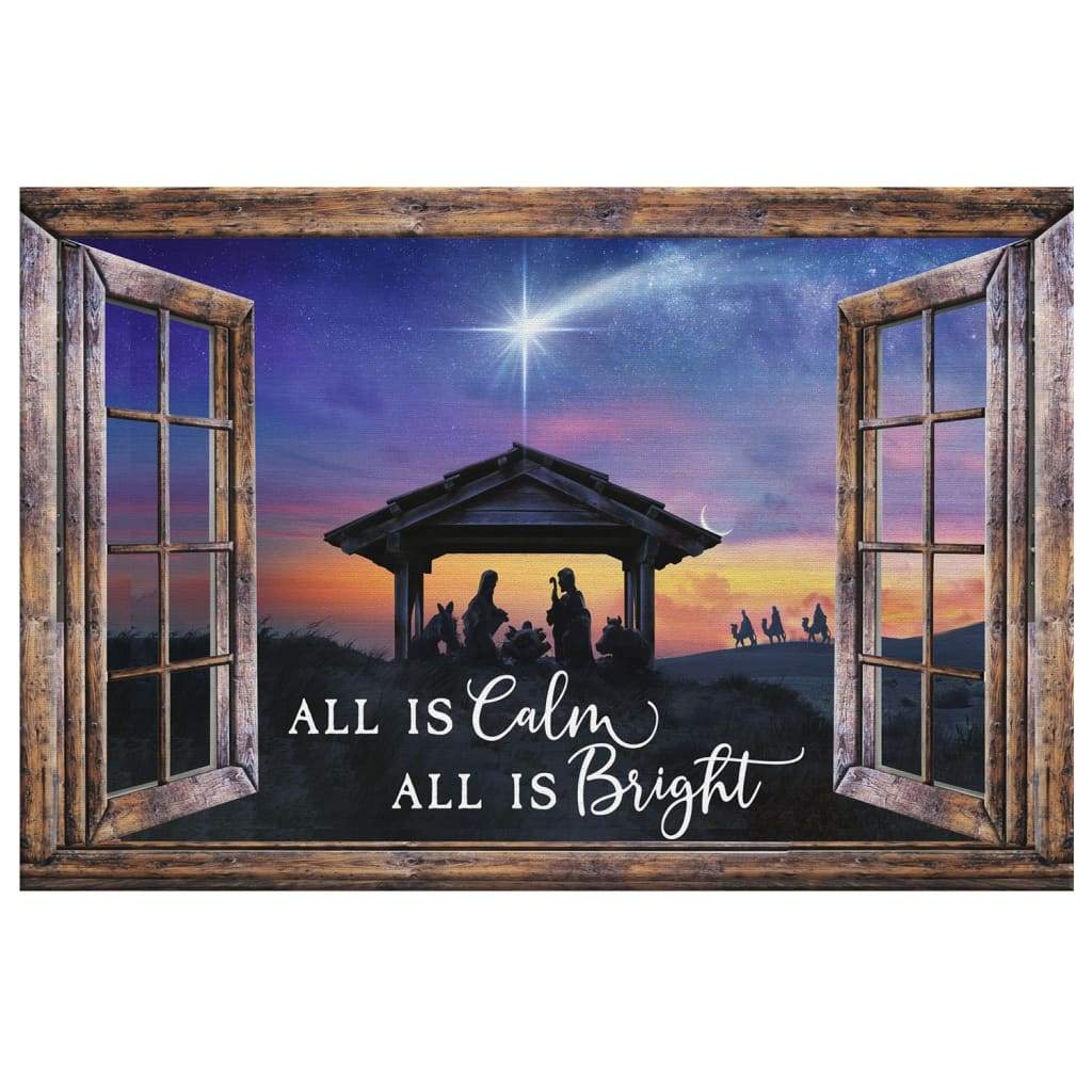 Christian Christmas Gifts: All Is Calm All Is Bright, Jesus Born, Christmas Wall Art Canvas