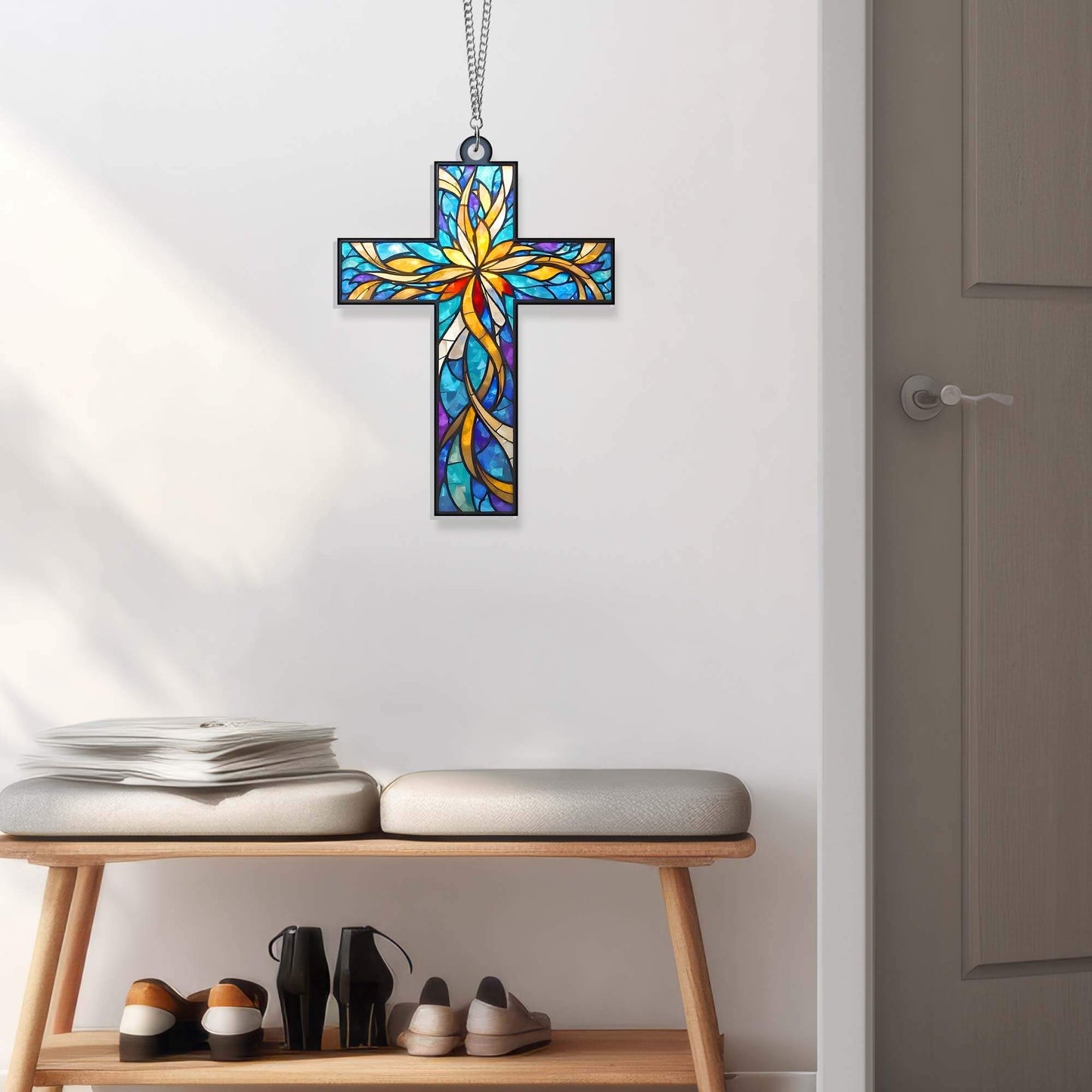 Christian Cross Suncatcher Hanging Sign