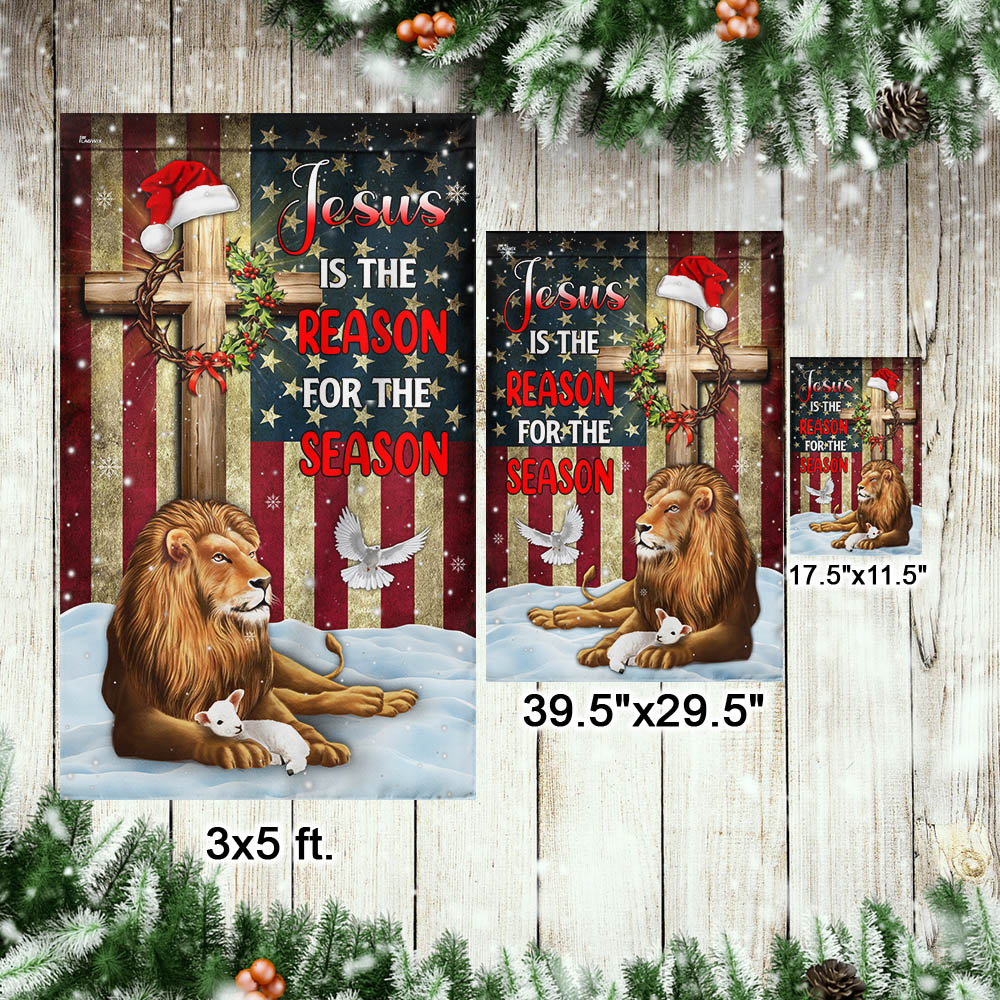 Lion of Judah Jesus Christ Cross Christmas Flag Jesus Is The Reason For The Season