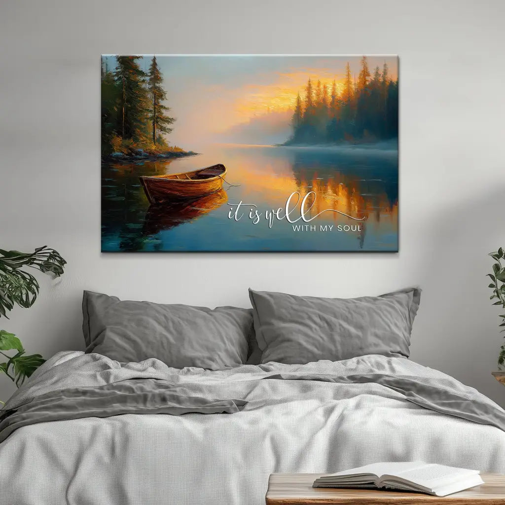 It Is Well With My Soul, Tranquil Lake Sunrise, Christian Wall Art Canvas