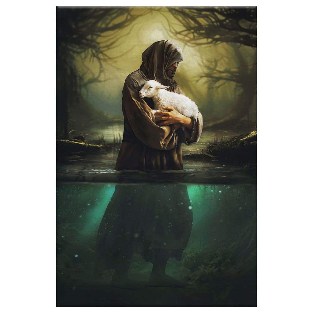 Christian Wall Art - Jesus As Shepherd Carrying Lamb Through The Waters Canvas