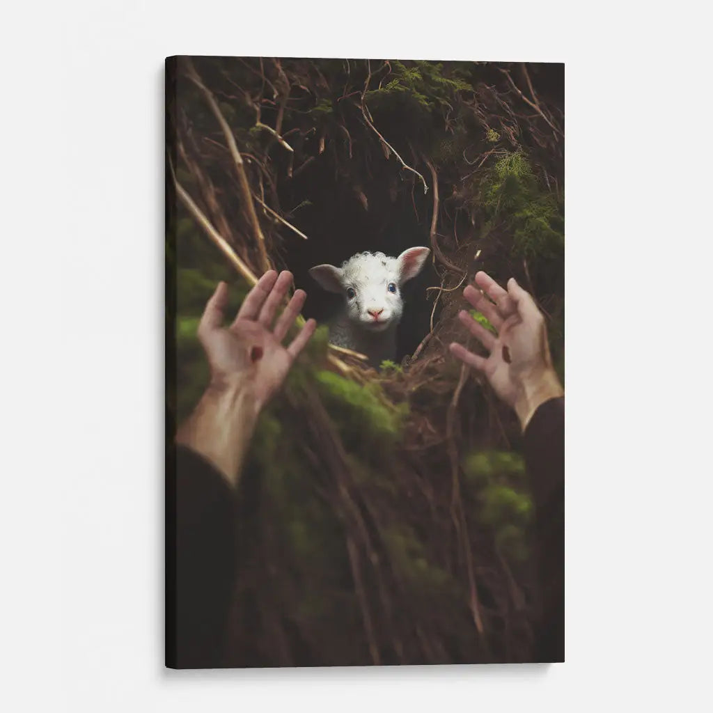 Jesus' Hand Reaching Out to Rescue a Lamb Wall Art Canvas