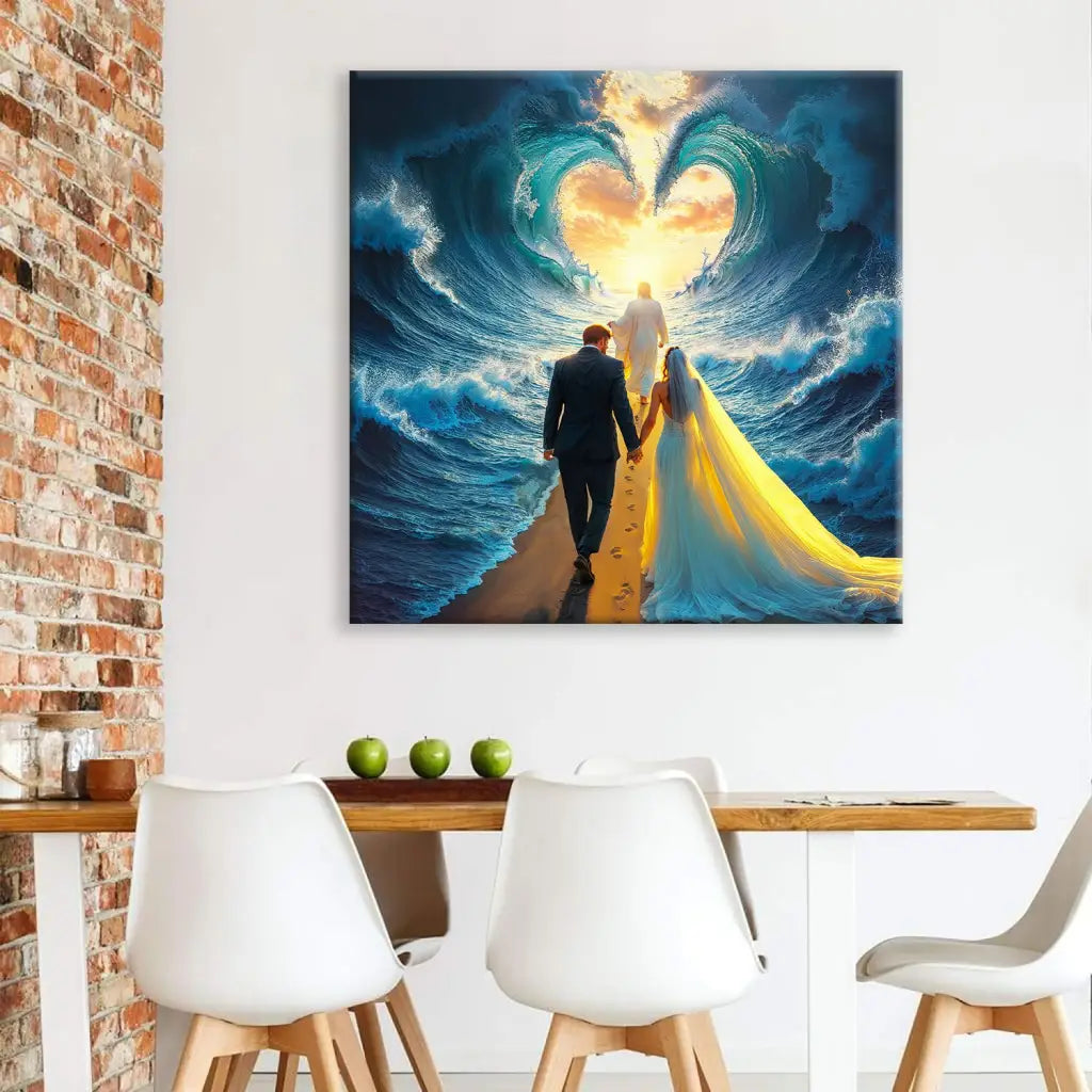 Jesus Leading a Married Couple Through Parted Sea Wall Art Canvas