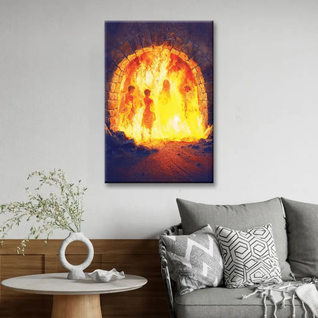 Jesus With The Three Hebrew Children in the Furnace Wall Art Canvas