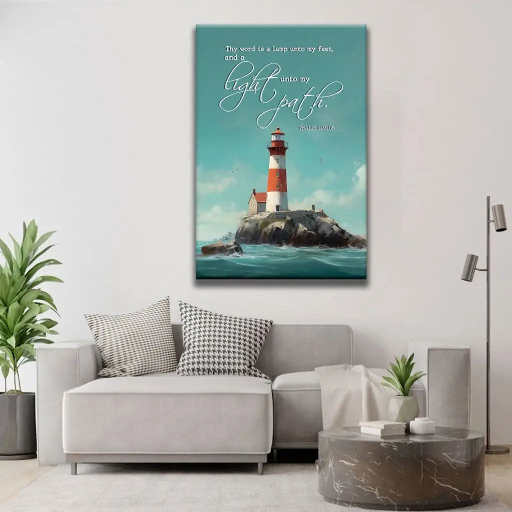 Lighthouse, Psalm 119:105 Thy Word Is A Lamp Wall Art Canvas