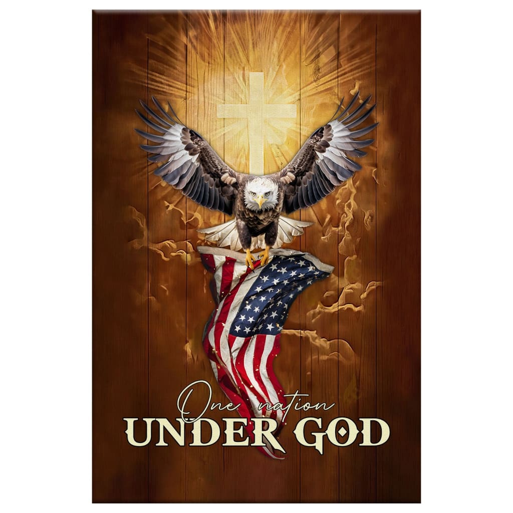 One Nation Under God, Bald Eagle With American Flag, Wall Art Canvas