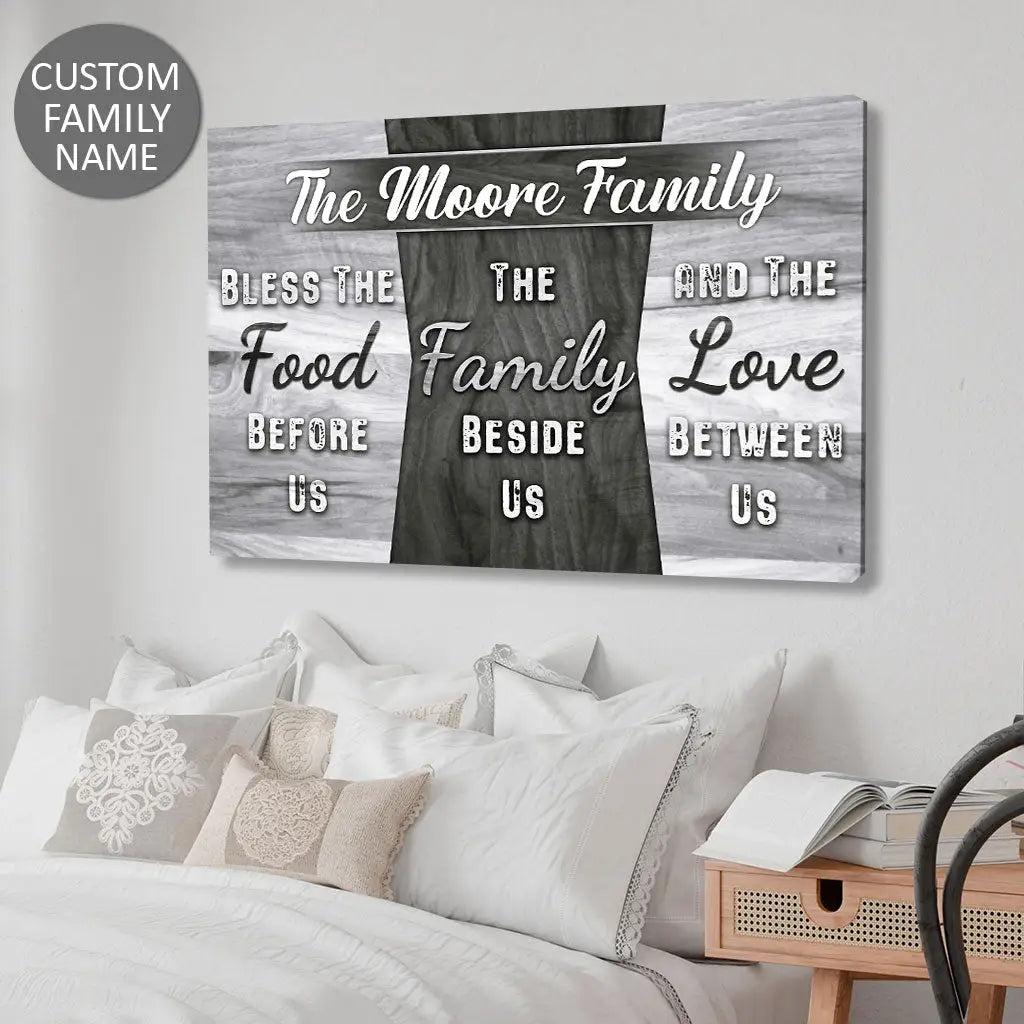 Personalized, Bless The Food Before Us, Custom Family Name, Wall Art Canvas