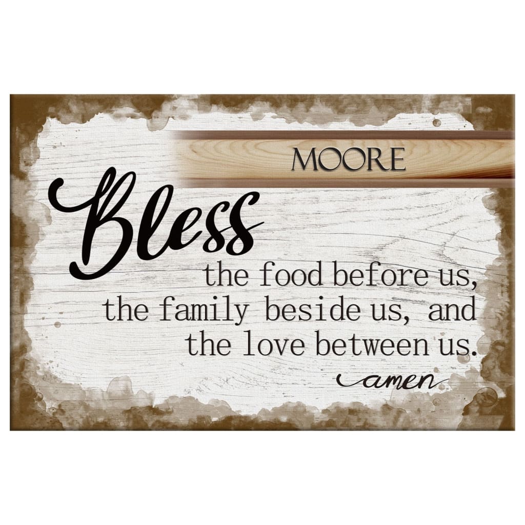 Personalized Family Name "Bless the Food Before Us" Christian Wall Art Canvas Print
