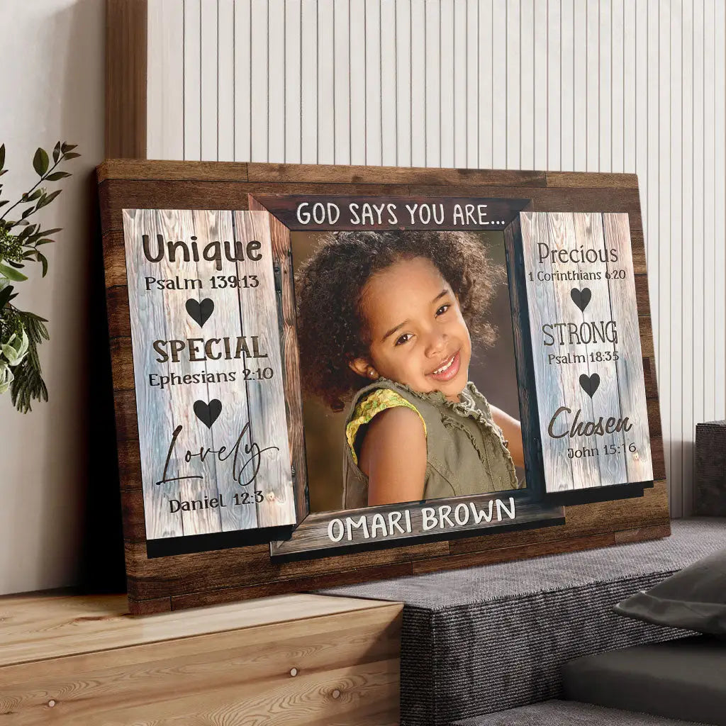 Personalized, God Says You Are, Wall Art Canvas With Custom Photo & Name
