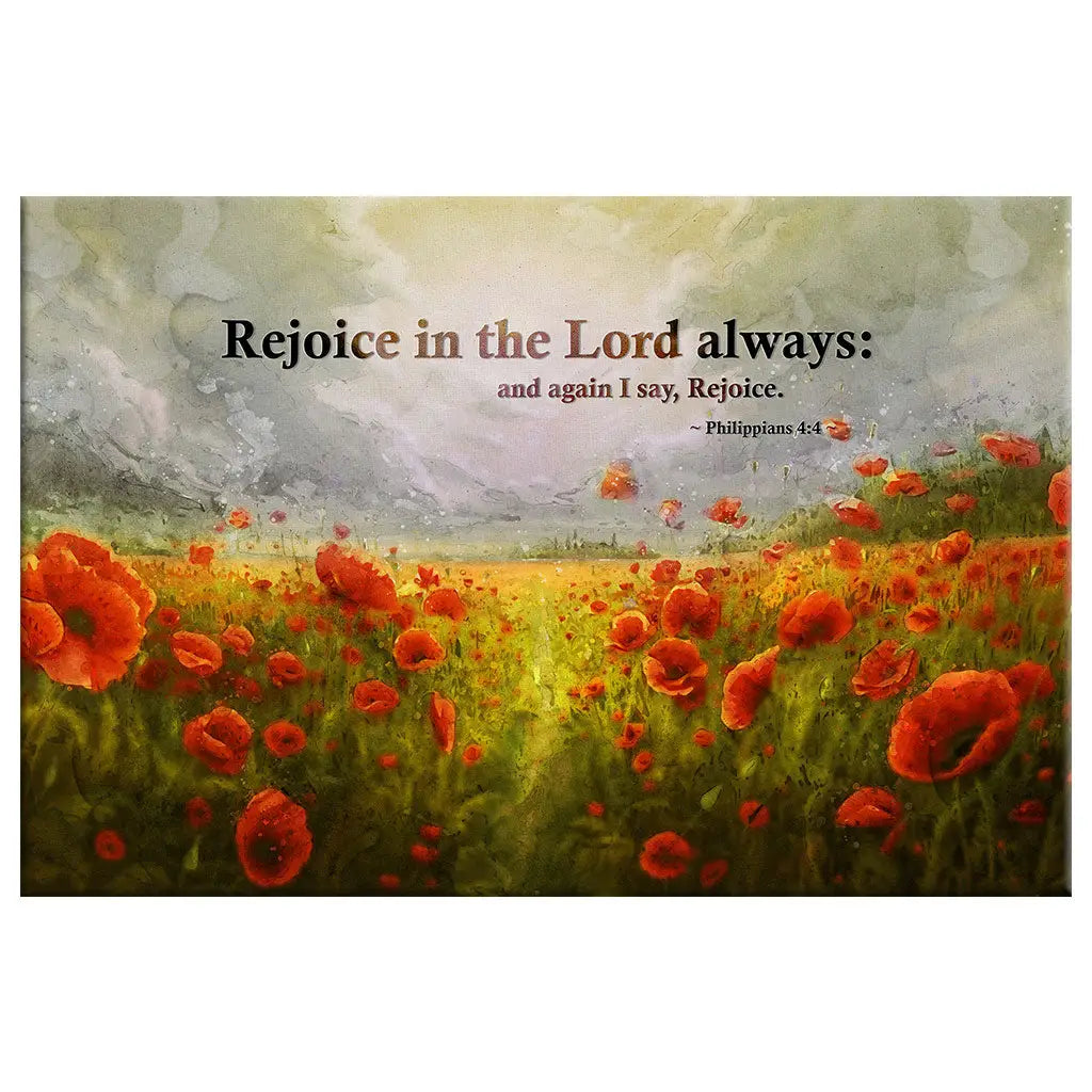 Philippians 4:4 Rejoice In The Lord Always Wall Art, Poppies, Christian Canvas Art