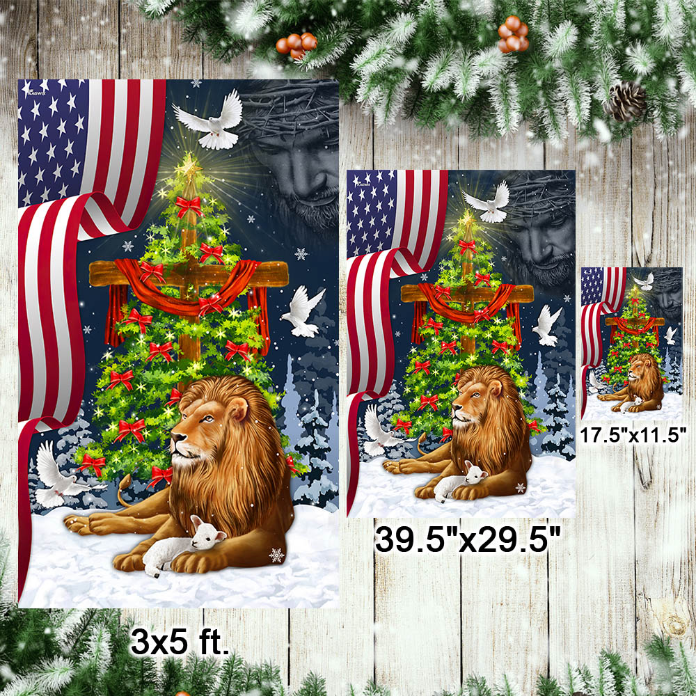 Jesus Christ Cross Lion of Judah Christmas Tree Flag