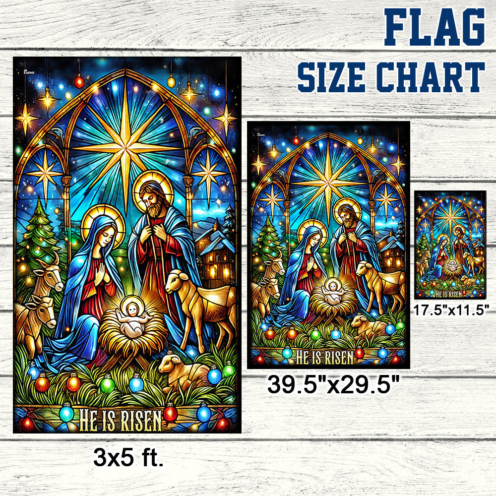 Nativity of Jesus Stained Glass Christmas He Is Risen Flag
