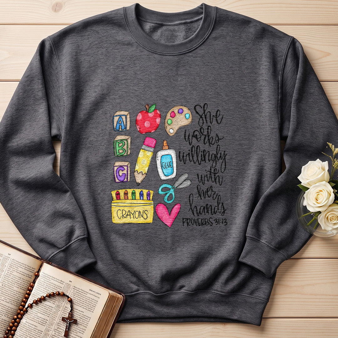 She Works Willingly With Her Hands Glue Crayons Proverbs 31.13 02