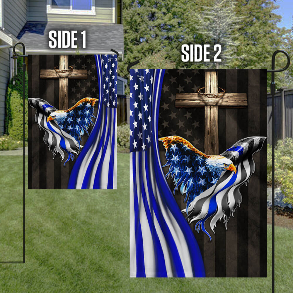 The Thin Blue Line American Eagle Christian Cross Flag