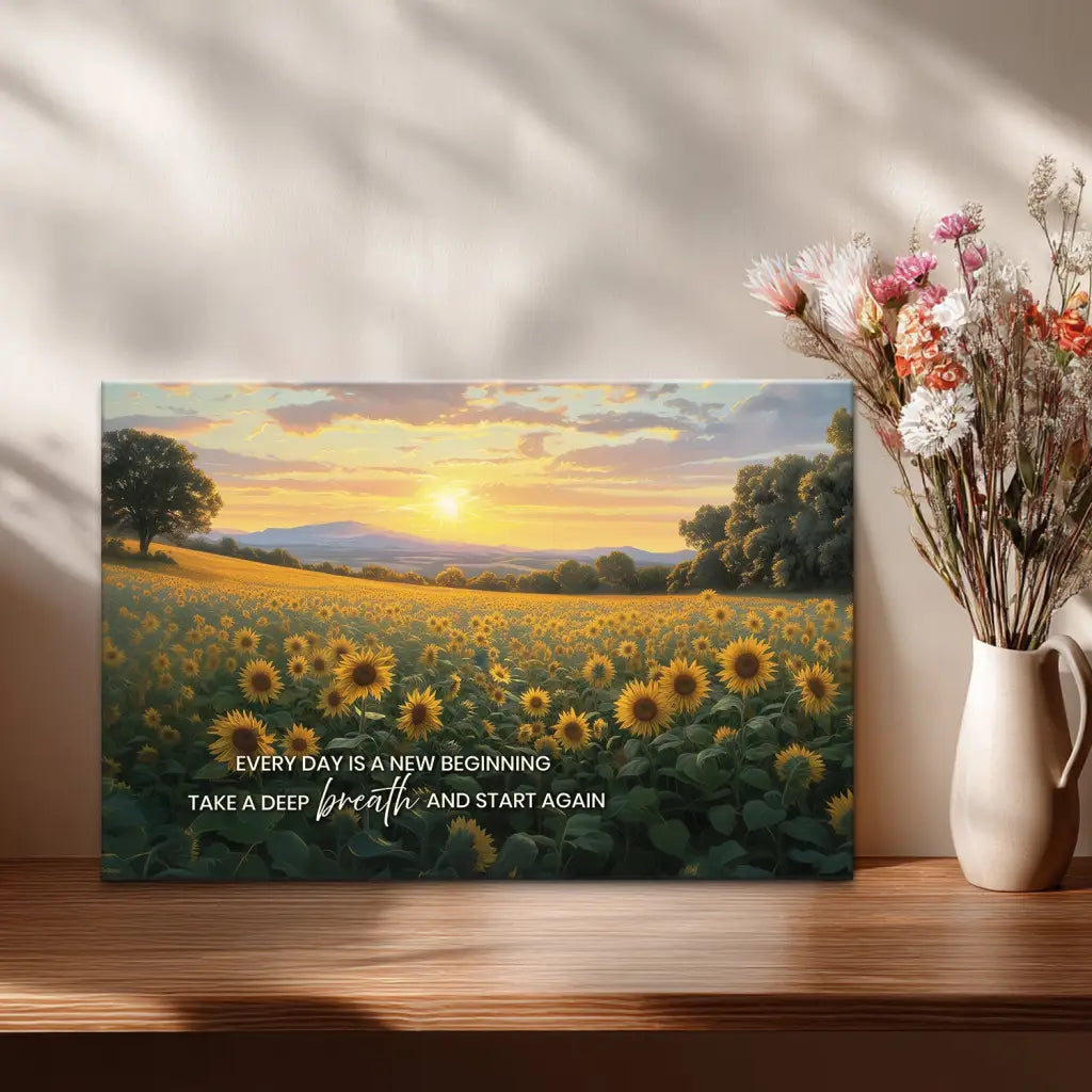 Sunflower, Every Day is a New Beginning, Breath of Jesus, Christian Wall Art Canvas