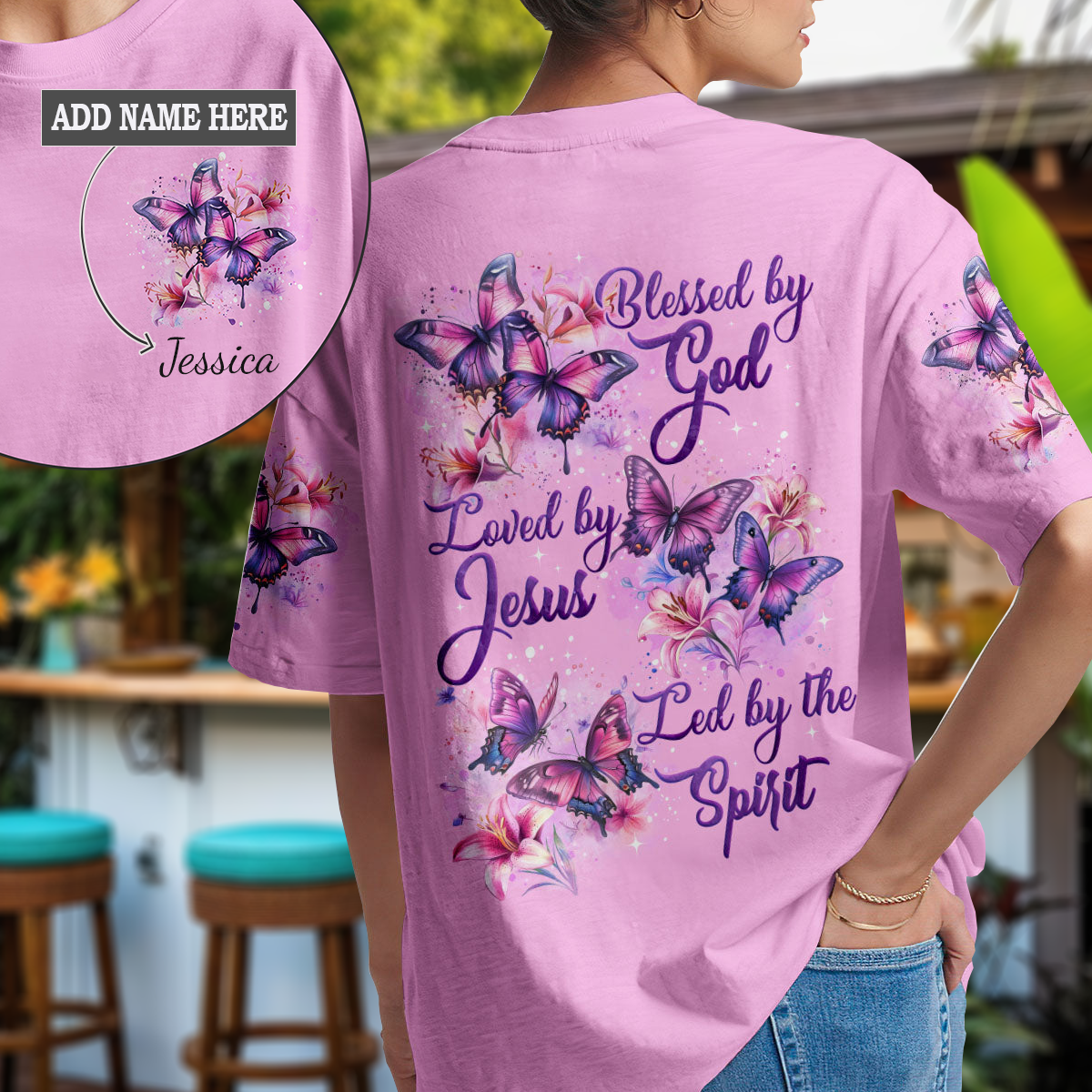 Blessed By God Loved By Jesus Butterflies T-Shirt