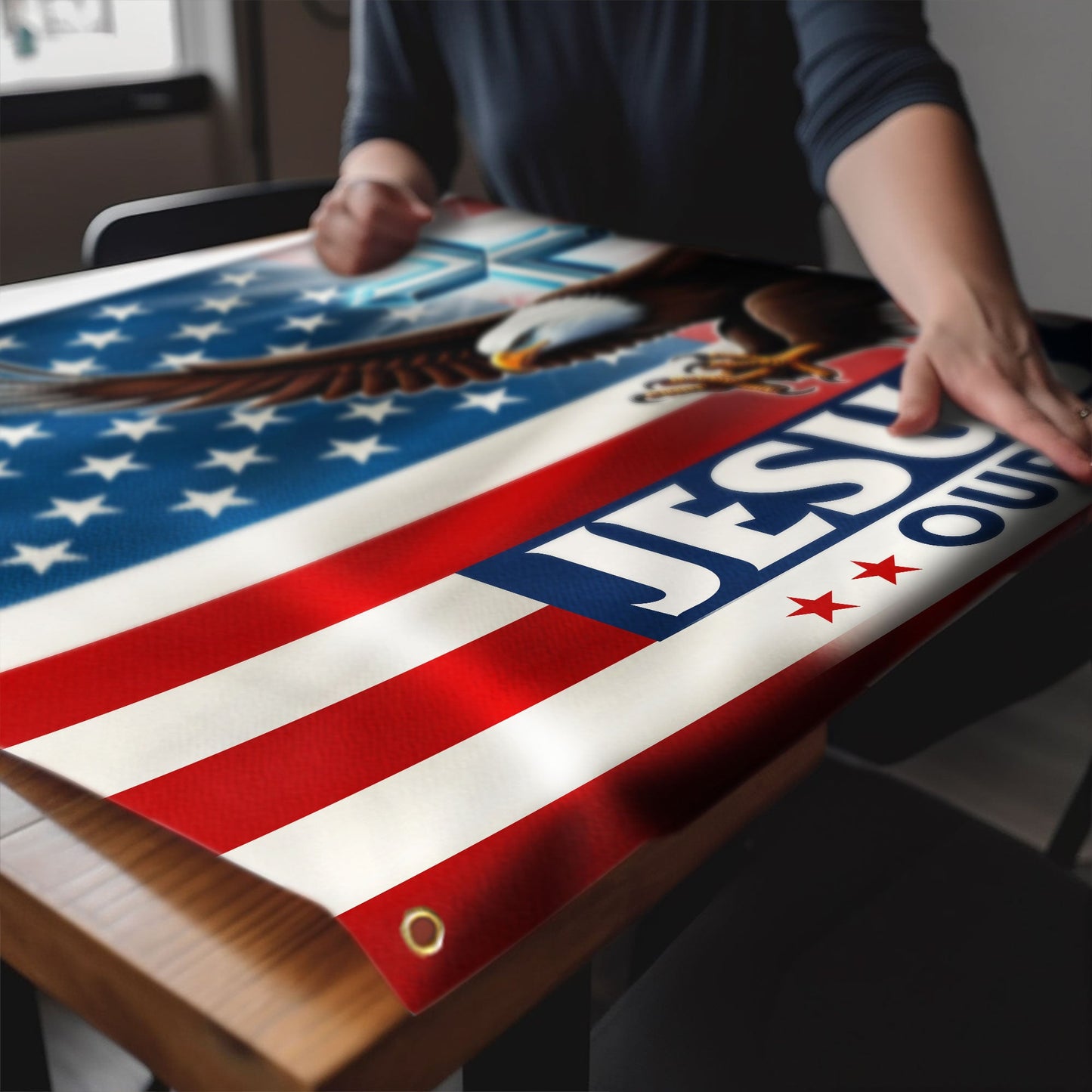 Jesus Our Hope American Eagle Grommet Flag