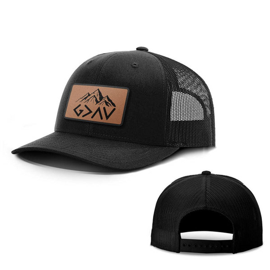 God Is Greater Than The Highs And Lows Mountain Leather Patch Hats