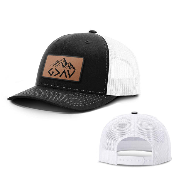 God Is Greater Than The Highs And Lows Mountain Leather Patch Hats