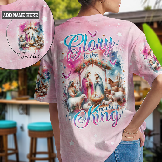 Glory To The NewBorn King Floral Christmas T-Shirt