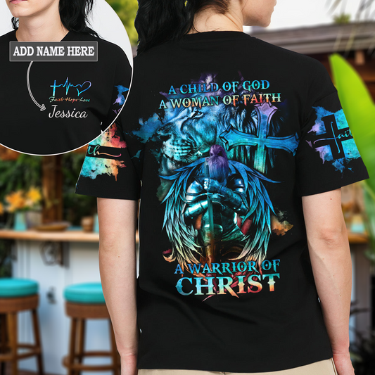 A Child Of God A Woman Of Faith Lion Warrior T-Shirt 3