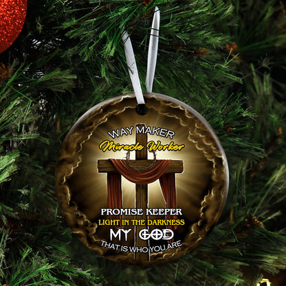 Christmas Ornament, Jesus Wooden Cross, Way Maker Miracle Worker Ceramic Ornament