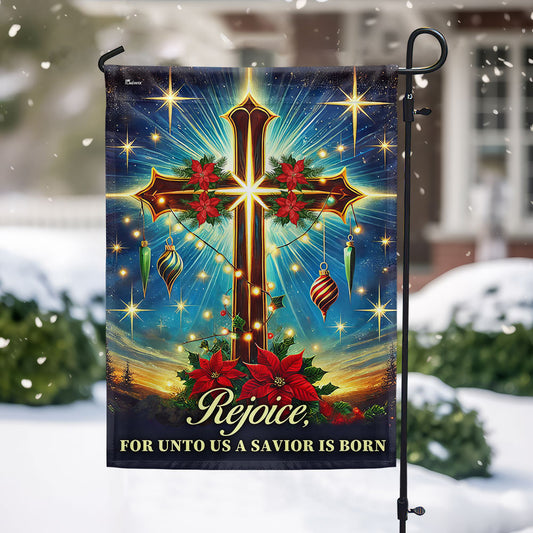 Christian Cross Christmas Flag Rejoice For Unto Us A Savior Is Born Flag