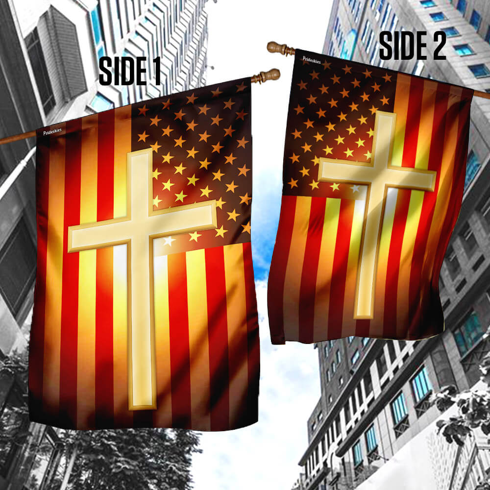 Christian Cross American US Flag