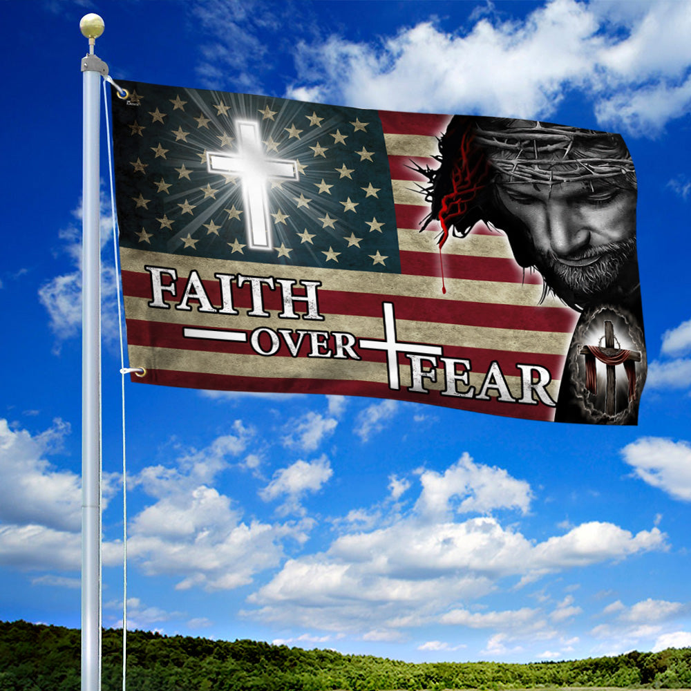 Faith Over Fear. Jesus Christian Cross American Flag